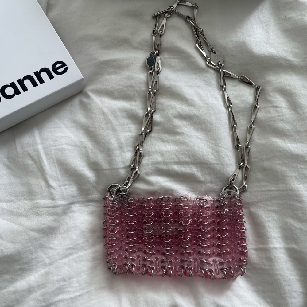 Paco Rabanne Iconic 1969 nano translucent pink shoulder bag